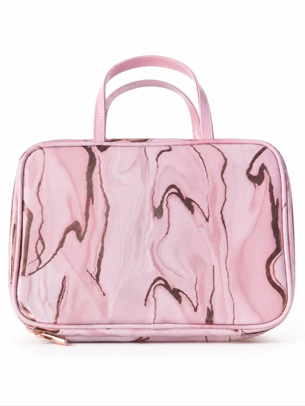 VINCE CAMUTO Pink Marble Hanging  Cosmetic Travel Case with Rose Gold Accents